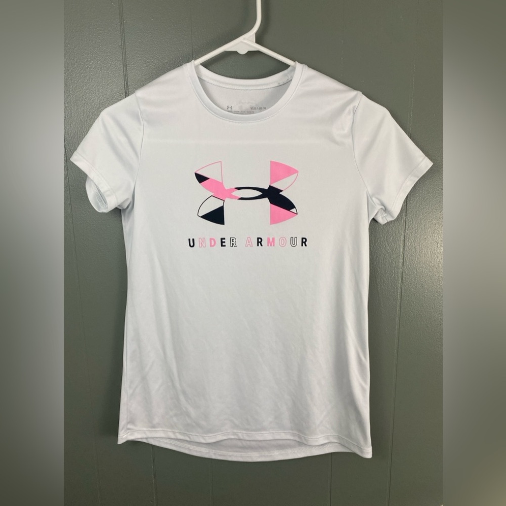 Under Armour - Heatgear White/Pink/Black Logo Shirt - YLG